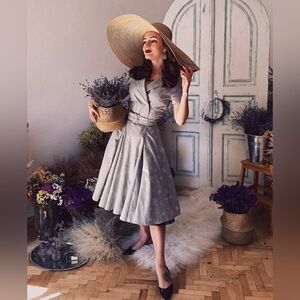 Lena Hoschek Triumph floral eyelet gray trench wrap vintage dress M